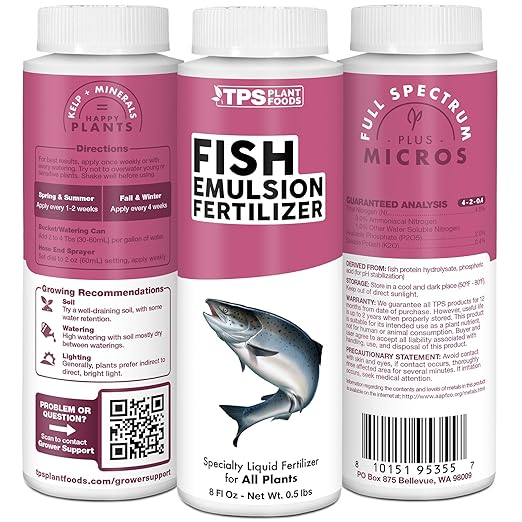 Fish Emulsion Fertilizer – Liquid Organic Fish Emulsion Fertilizer for Plants & Vegetables, 32 oz