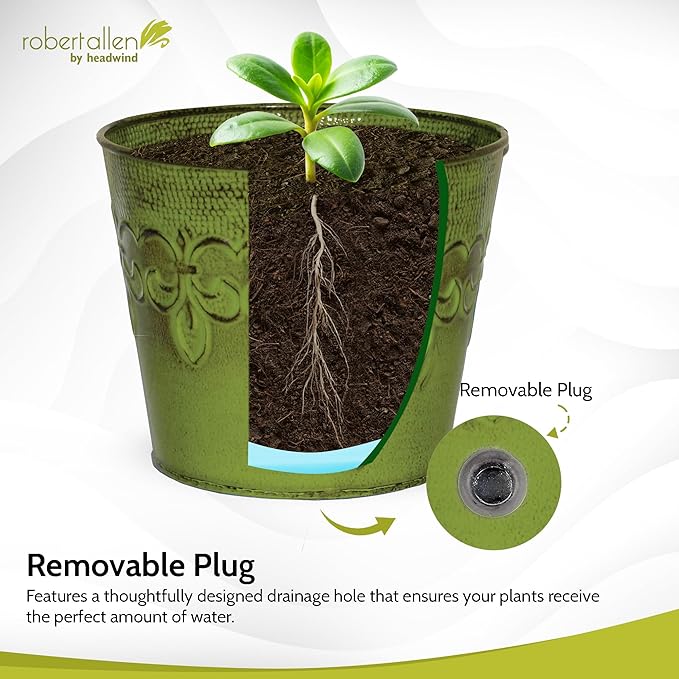 Robert Allen MPT01891 Fluer De Lis Series Metal Planter Flower Pot, 6", Color Tansy Green
