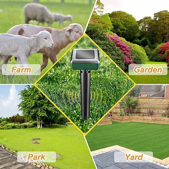 Pack of 4 Solar Mole Repellent Sonic Gopher Repellent Vole Chaser Mole Deterrent Sonic Spikes Repellent Ultrasonic Pest Control Outdoor Keep Moles Out of Yard Lawn