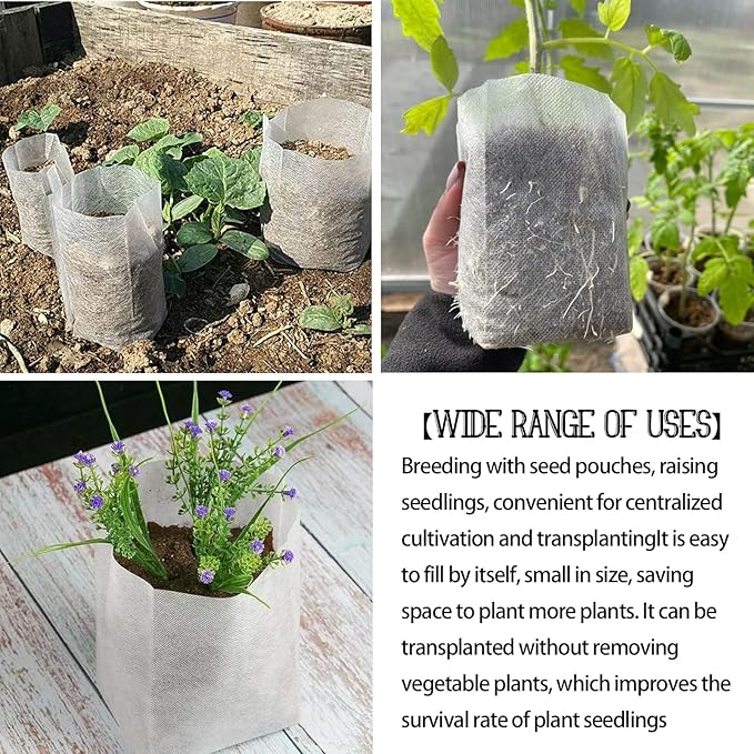 Tarklanda 100pcs Grow Bags,Biodegradable Non-Woven Plant Nursery Bags Plant Fabric Seedling Pots Bags Plants Home Garden Supply (7.8 * 11.8)