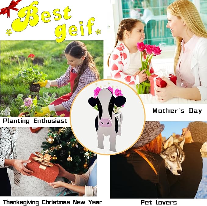 Cute Animal Planter Pot, Flower Pot for Indoor/Outdoor,Small Cute PVC Animal Face Shape Plant Container Best for Home Office Garden Decor (Milk Cow)