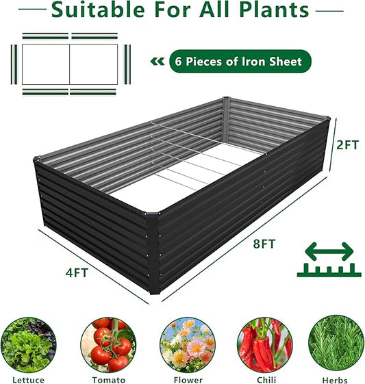 8x4x2FT Galvanized Raised Garden Bed Kit,Vegetable Plant Boxes-Rectangle Metal Flower Box,Large Planter Raised Beds Outdoor Garden for Planting,Fruit,Herb-Black