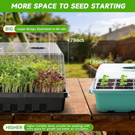 Seed Starter Tray, Seedling Trays Kit for Plant, Germination Trays with 4.73 Inch High Humidity Domes,Large Growing Space & Better Air Flow for Seed Starting, Growing Tray, Gardening Gifts, 6PCS