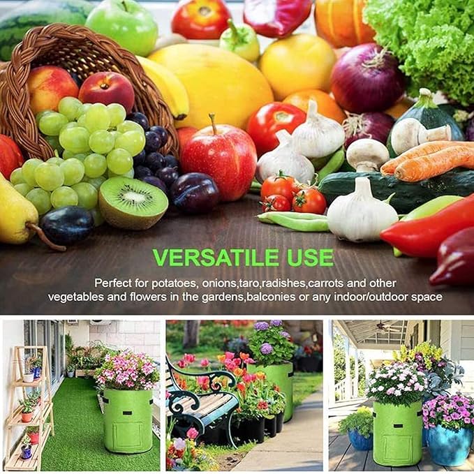 3 Pack of 5-Gallon Potato Planting Bags with Harvest Viewing Window, Thickened Breathable Non-Woven Planters with Handles - Ideal Fabric Planting Containers for Plant Potatoes (Khaki/Green/Black