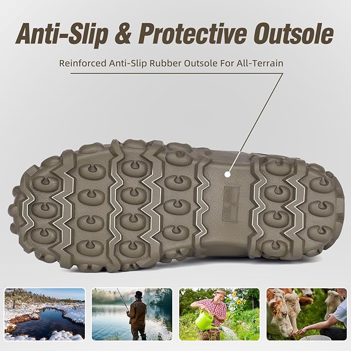 Trudave Rubber Boots for Men, 6mm Neoprene Insulated Mud Boots with Steel Shank, Men's Mid Calf Waterproof Rain Boots,Anti-Slip Rubber Work Boots for Farming Gardening Fishing,Size 7-13
