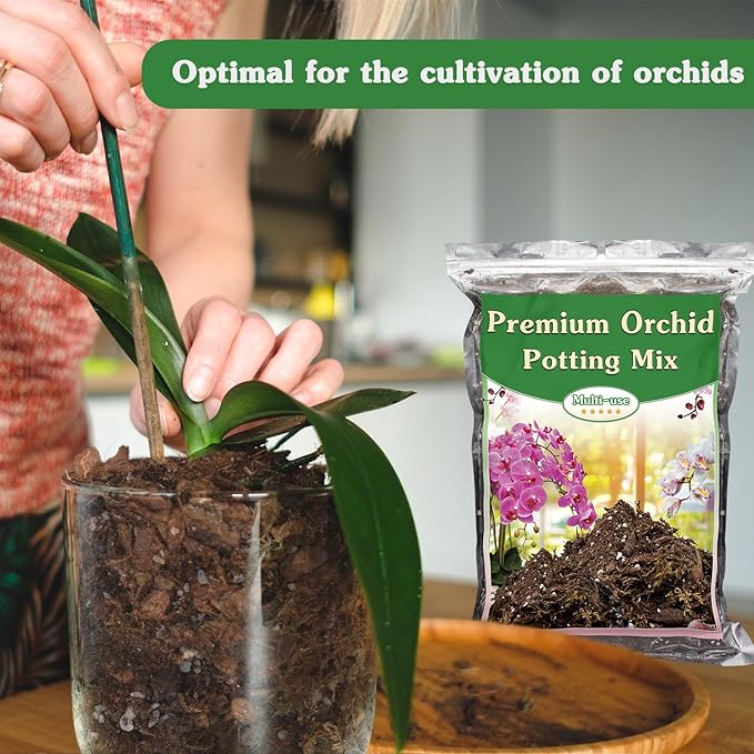 Orchid Potting Mix,1 Quart Premium Orchid Potting Mix for Repotting with Dried Forest Moss Perlite Stone Coco Peat and Pine Bark, Well-draining Orchid Bark Potting Mix