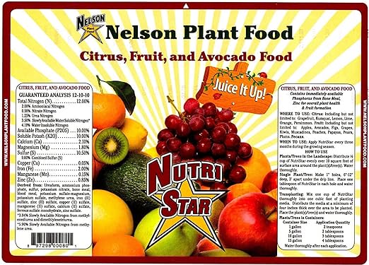 Nelson - Citrus Fruit & Avocado Tree Plant Food for In-Ground, Containers, & Patios, Granular Fertilizer, NutriStar 12-10-10 (15 lb.)
