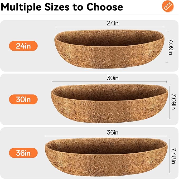 Halatool 30 Inch Window Box Coconut Liners for Planters, 3 Pack Natural Coco Fiber Replacement Liners for Fence Railing Wall Window sill Planter