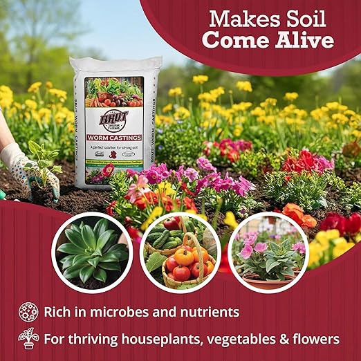 Brut Organic Worm Castings for Plants 30 LB – Natural Nutrients, Fertility Builder, Plant Food for Potting Soil and Garden Soil – Indoor and Outdoor Use - 4 Pack