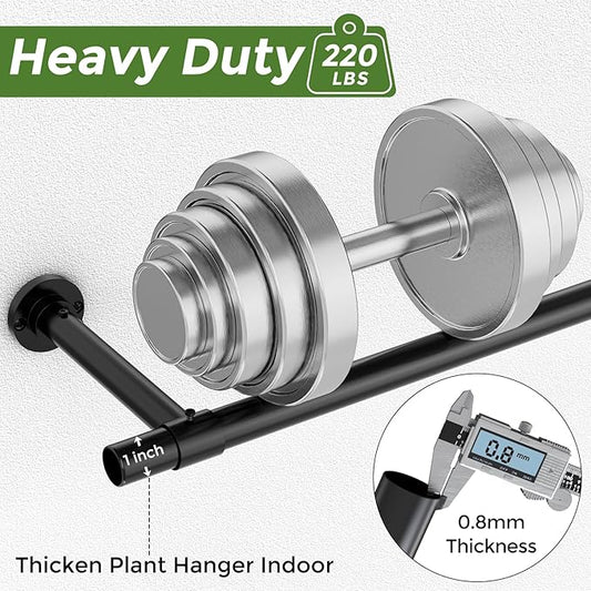 Window Plant Hanger Indoor, 80 Inch Heavy Duty Plant Hanging Rod, 1 Inch Metal Hanging Plant Holder for Window Wall, Matte Black Round Flange Base, Pot Not Included