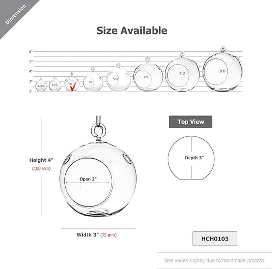 WGV Hanging Terrarium Globe, Width 3", Height 4", DIY Air Succulent Planter, Clear Glass Vase Orb with Flat Bottom, Candle Holder for Windowsill Outdoor Garden Decor, 3 Pieces Bulk