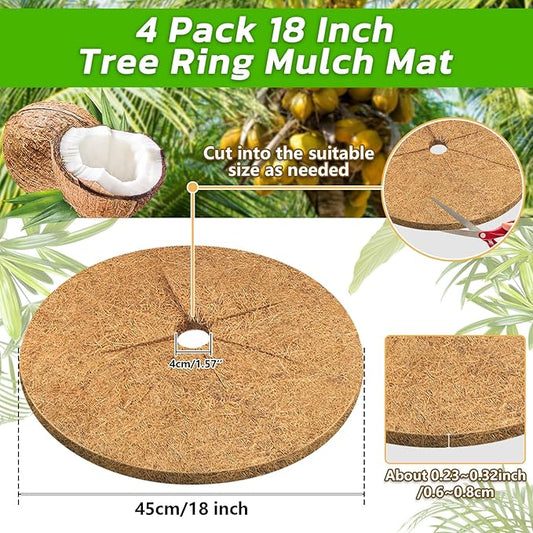Legigo 4pcs Coconut Fiber Mulch Ring Tree Plant Protector Mat, 18 Inch Natural Coco Coir Tree Protection Ring Plant Pot Soil Cover, Tree Rings Disc Plant Cover for Indoor Outdoor Plants,Landscaping