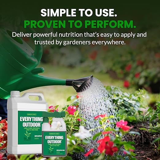 Humboldts Secret Everything Outdoor Plant Food | 5-5-5 Liquid Fertilizer with Norwegian Kelp | All Purpose Lawn, Vegetable & Fruit Food | Garden Nutrients | Refillable Hose End Bottle | 2.5 Gallon