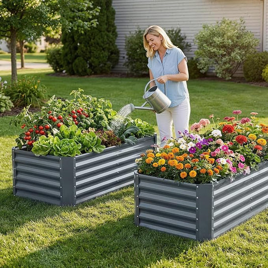 ZORMY 4×2×1.4ft Galvanized Raised Garden Bed Kit, Metal Planter Boxes Outdoor, High Raised Beds for Vegetables, Fruits, and Flowers - IronGrey