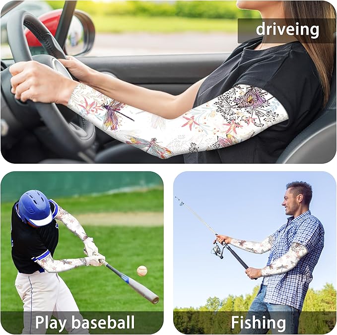 Buwuta Garden Sleeves for Women Dragonfly Sun Protection Sleeves Anti-Scratch Arm Cooling Sleeves for Farmers Sports
