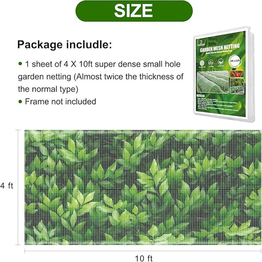 Garden Netting, Jevrench Durable Ultra Fine Garden Netting, Garden Plant Cover Row Cover Makes Plants, Vegetables, Fruits, and Flowers Grow Better (4ft x 10ft)