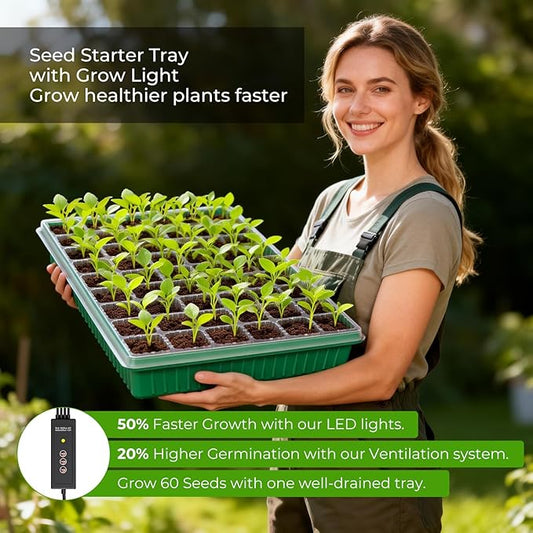 120 Cells Seed Starter Tray with Grow Light, Smart Timer, Seedling Starter Kit with Humidtiy Dome, 3/6/12H Timer,Germination Kit For all plants including cucumbers, tomatoes etc.Plant Seed(2Pack )