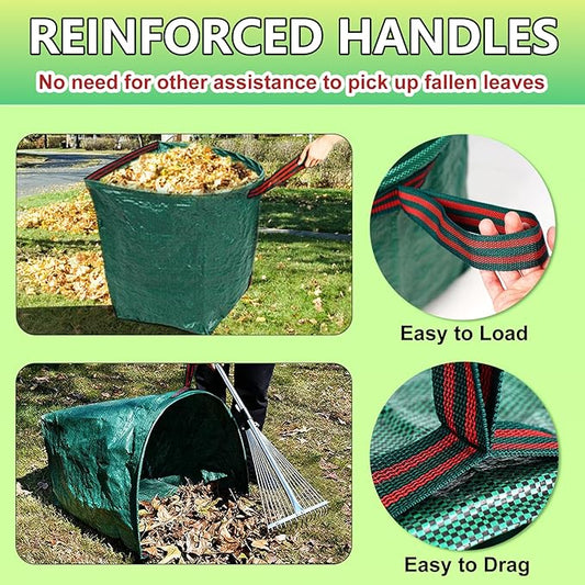 Rake for Leaves, Adjustable Small Leaf Rakes for Lawns, 53 Gallon Reusable Yard Waste Bags with Reinforced Carry Handles, Metal Leaf Rake for Yard, Gardening Outdoor Camping Grass Weed