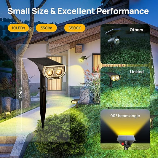 Linkind Solar Lights Outdoor StarRayS, Bright Solar Spot Lights Outdoor, IP67 Waterproof Spotlights for Landscape Garden Yard Walkway Patio Tree(Warm White, 10 Pack