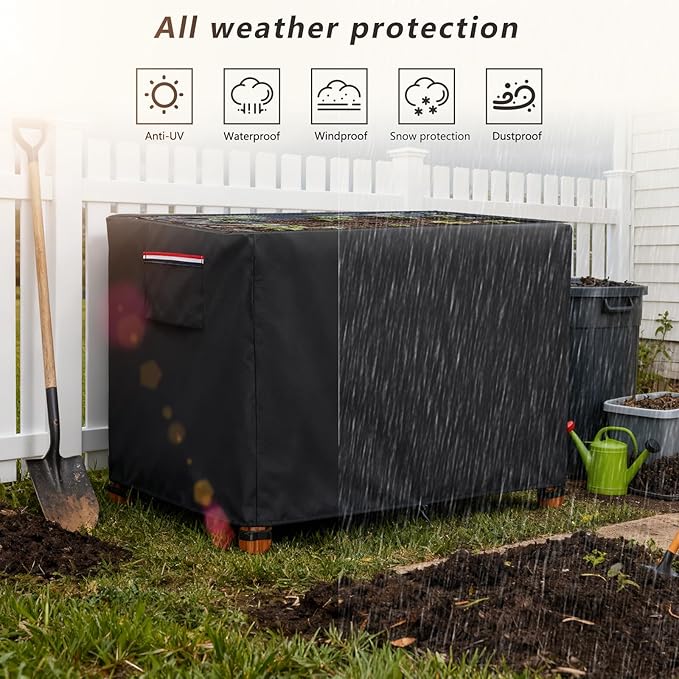 Spring Outdoor Raised garden bed cover With Transparent PVC Top Window,Waterproof Heavy Duty Covers with Split Zipper for 48 x 24 x 30 inch Elevated Wood Planter Box Stand(Black,Cover only) 