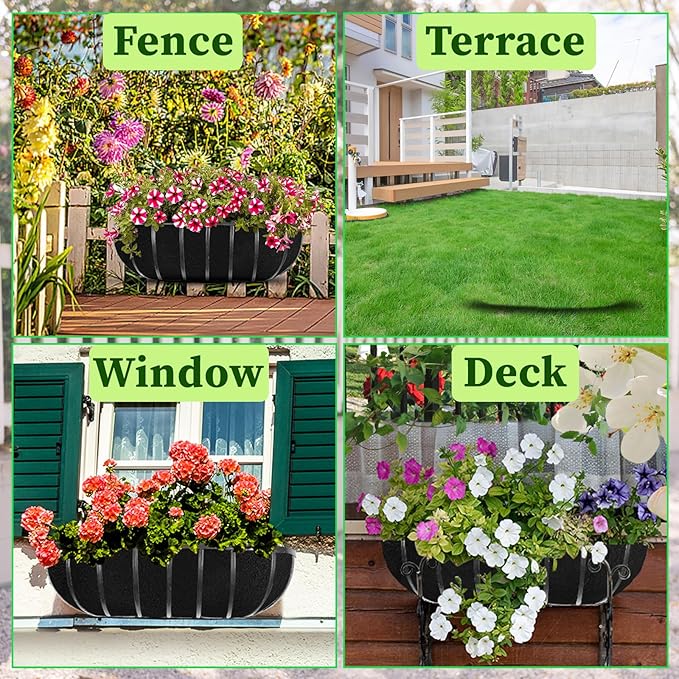 4 Pack Planter Basket Liners, Trough Window Box Liners, Round Fabric Planter Liner, Durable Felt Hanging Basket Liners Replacement Coco Liner for Planters Garden Flower Vegetables (Trough 30in)