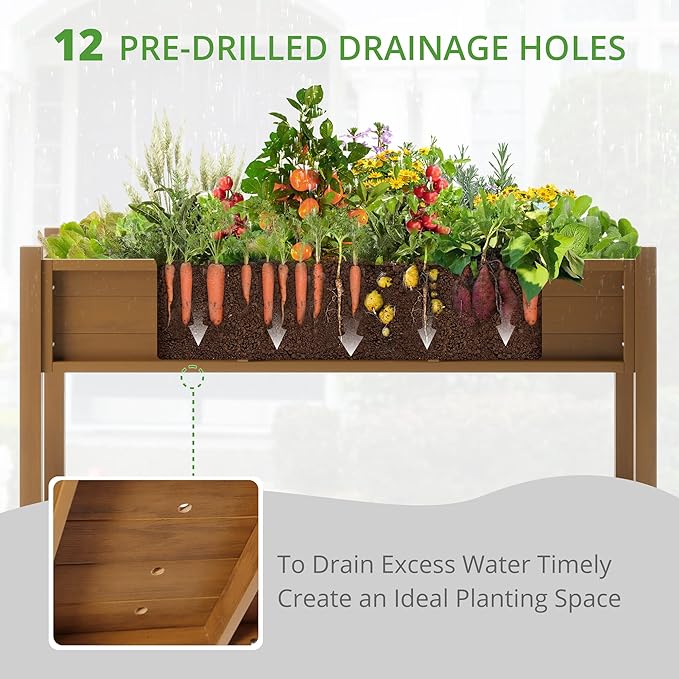 LUE BONA Raised Planter Box with Legs, 47 * 18 * 29 in, Raised Garden Bed with Tools and Storage Shelf, Weather Resistant, 3-Year Warranty, Standing Growing Bed Herb Planter for Vegetable, Brown