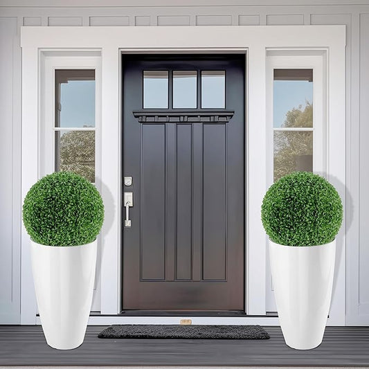 2 Packs 21 inch Tall Planter, Indoor Outdoor Round Planter for Porch, Large Plant Pot with Drainage Hole for Home Garden Front Door, Modern Decorative Pots for Plants (White)