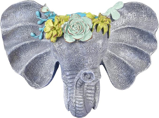 Sungmor Resin Elephant Head Wall Pot, Unique Bohemian Style Animal Face Planter, Vertical Hanging Plant Pot, Pretty Decorative Flower Pot for Indoor Outdoor Plants, for Gardening Lovers