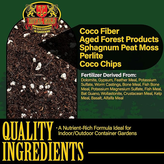 Royal Gold Special Reserve Premium Potting Mix, 1.5 Cubic Foot - All-Purpose Soil for Indoor & Outdoor Container Gardens - Coco, Composted Forest Material, Peat Moss & Perlite, Pre-Fertilized Blend