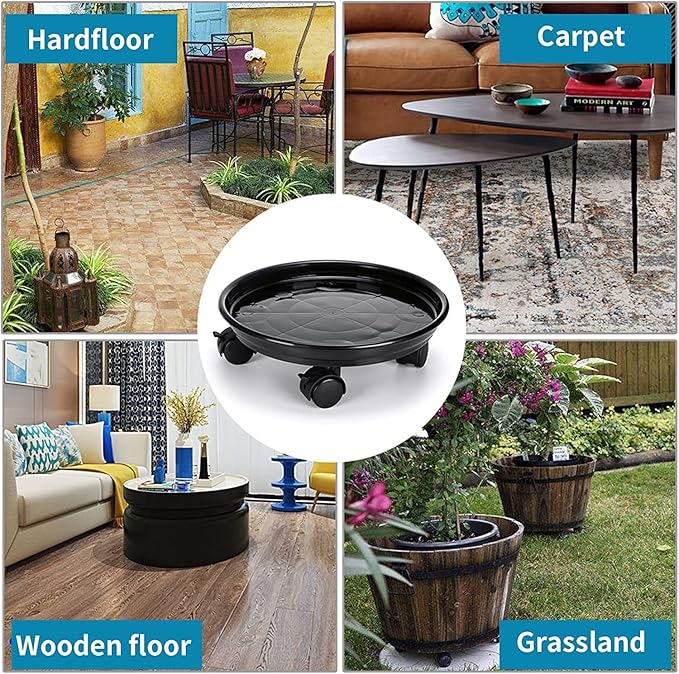 2Pcs Plant Caddy,Planter Pot Mover, Plant Pot Pallet Dolly Caster with Universal Wheels, Round Movable Planter Dolly Trolley Tray Pallet Outdoor Indoor Tree Flower Stand Planter (15.5 inch+2pcs+black)