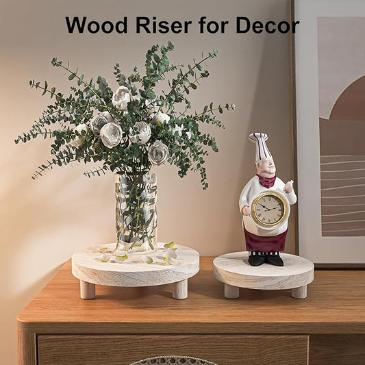 3 Pcs Wood Plant Stand Indoor Outdoor, Round Wood Riser for Decor 6/8/10" Wooden Stool Display Stand Flower Pot Holder Small Planter Tray Modern Potter Decorative for Desktop Counter Room