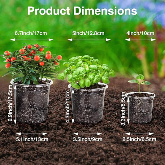 Bonviee 30 Packs 7/5/4 Inch Clear Nursery Pots for Plants, Plastic Seedling Pots with Drainage Holes, Planters for Indoor Plants and Transparent Seed Starter Pots with 10 Plant Labels