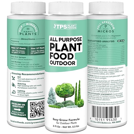 Plant Food Outdoor, Complete Liquid Outdoor Plant Fertilizer, 8 oz (250mL)