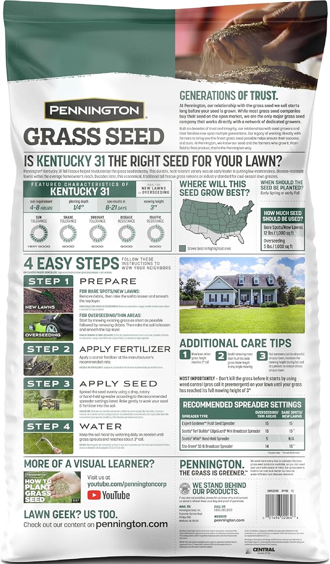 Pennington 100% Kentucky 31 Tall Fescue Penkoted Grass Seed 40 lbs