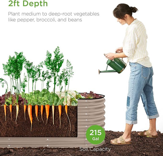 Best Choice Products 8x2x2ft Metal Raised Garden Bed, Oval Outdoor Deep Root Planter Box for Vegetables, Herbs w/ 4 Support Bars, 215 Gal Capacity - Taupe