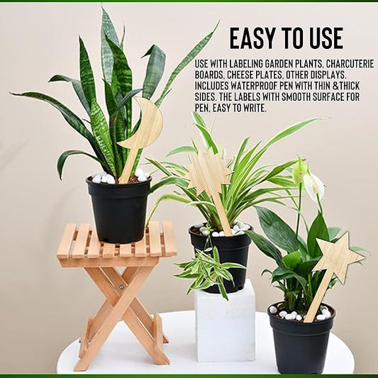 Celestial Bamboo Plant Labels 60Pcs Plant Tags Plants Outdoor Garden Markers Vegetable Seedling Label Plant Name Sign Indoor Waterproof with Bonus a Pen(4 * 2.4 Inch) -20 Sun -20 Star -20 Moon