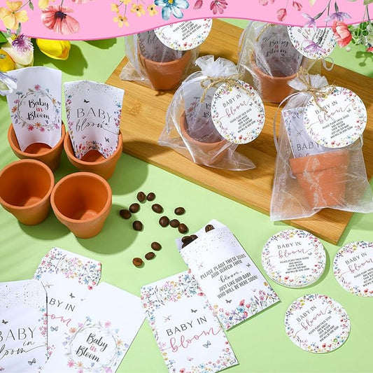 Baby Shower Party Favors Baby in Bloom Envelopes Seed Packets Include 48 Mini Terracotta Pots Seed Packets 48 Self Adhesive Envelopes Thank You Tags Gifts for Party