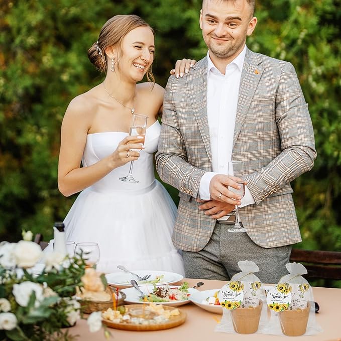 Cinrobiye 50 Sets Let Love Grow Wedding Favors for Guests Seed Packet Bags (Seed Not Include) with Tags & Labels Flowerpot for Bridal Shower Party Favors Bulk Wedding Souvenirs for Guests (Sunflower)