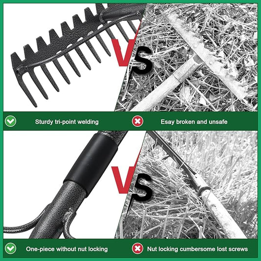 77'' Bow Rake ,17 Tines Metal Head Rakes with Stainless Steel Handle,Heavy Duty Garden Rake for Loosening Soil Gathering Leaf Leveling Lawn Farming Land Management Yarn Thatch Rake