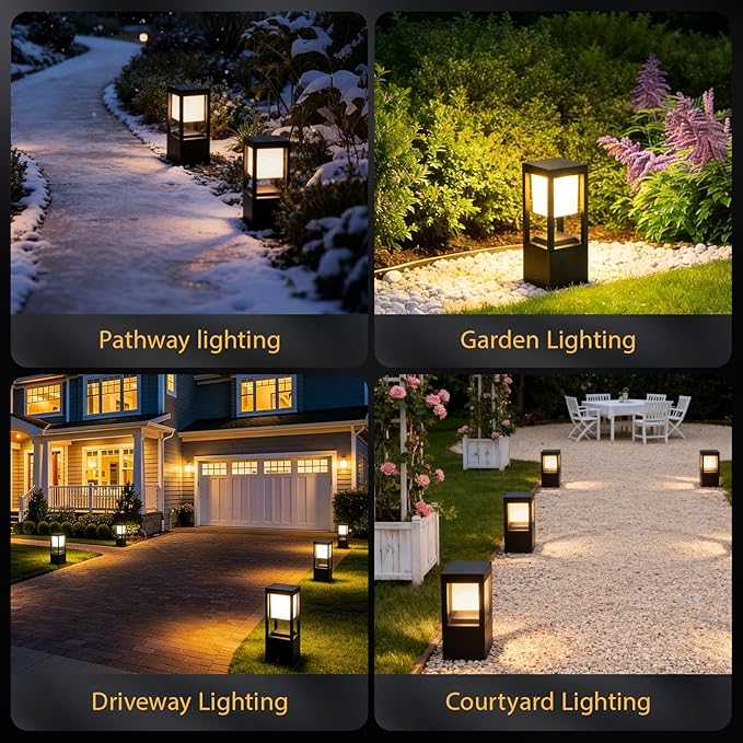 Solar Bollard Lights Outdoor, Premium Modern Led Landscape Pathway Lights Waterpoorf, Path Lighting for Garden Yard Walkway, 3CCT Seturable, Dusk to Dawn, Auto On/Off (2 Pack)