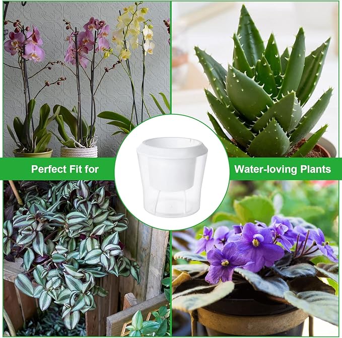 MNKNENG 12 Pack Self Watering Pots for Indoor Plants 4.3 Inch Small Self-Watering Planter Pots with Water Level Indicator, Clear Plastic Round Plant Pot for Succulent, Flower, Herb,Office Home Decor
