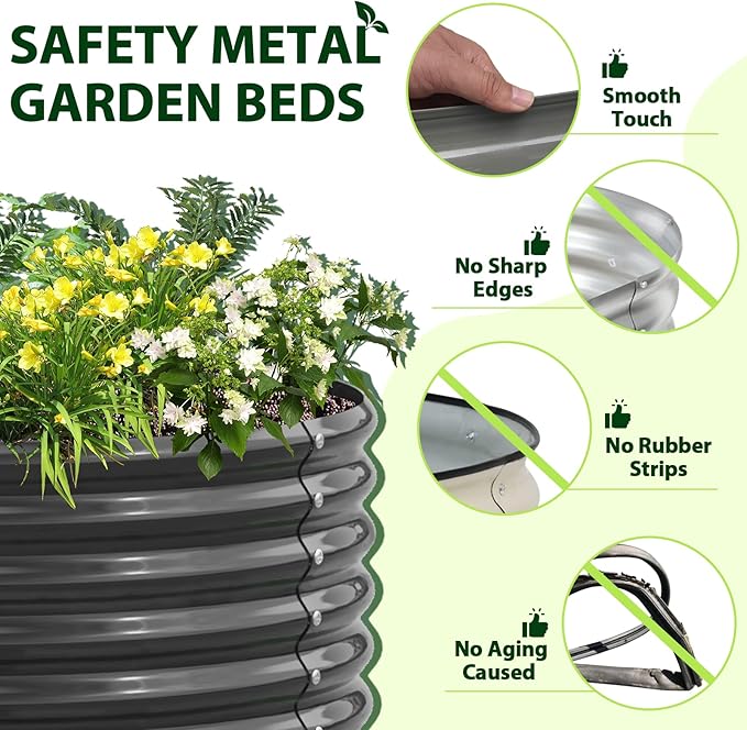 A ANLEOLIFE 4-Pack 6X3X1.5ft & 6X2X1.5ft Deep Root Galvanized Raised Garden Beds Outdoor for Planting Vegetables Flowers Herb, Quartz Grey