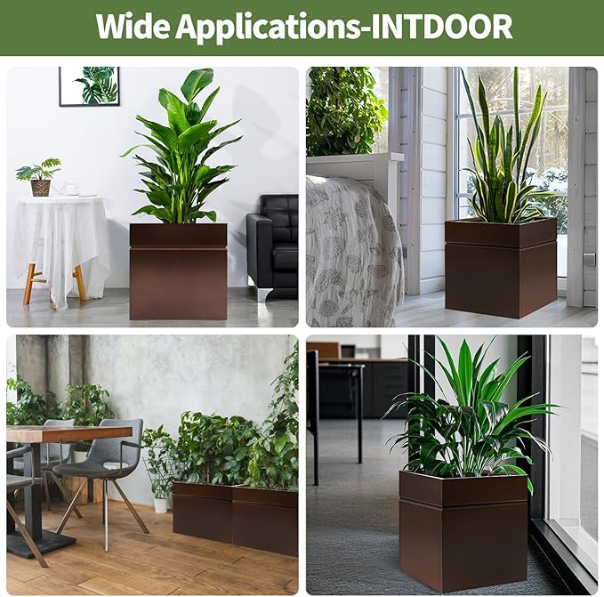 Matel Planter Box 20" L x 20" W x 21" H, Cube Heavy Duty Powder Coating Steel Planters with Drainage Hole, Indoor Outdoor All-Weather Use for Home, Porch, Patio, Garden(Bronze)