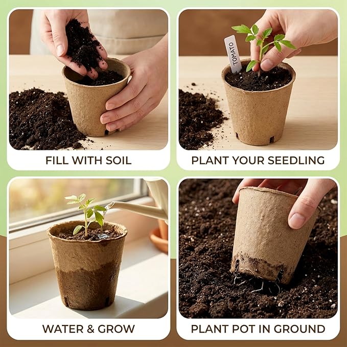 3.1Inch Peat Pots with Labels - 25Pcs Biodegradable Pots for Seedlings with Drainage Holes,Garden Plant Nursery Pots with 25Pcs Plant Labels,Seed Starting Trays for Flower Vegetable Tomato