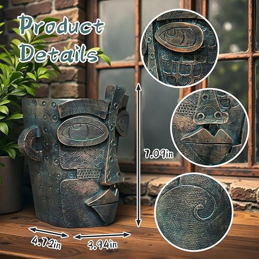 Abstract Face Planters Pots, Unique Head Planter for Indoor Plants, Funny Face Flower Pot, Cute Abstract Art Flower Vase with Facial Expressions, Unique Planter Head Pot for Home Decor(Vintage,M)
