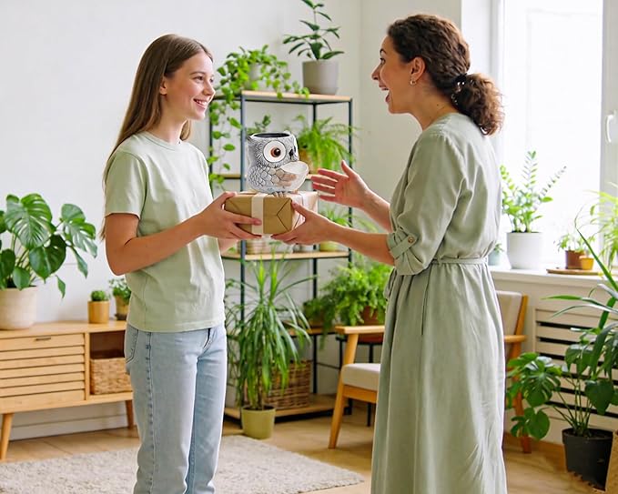Unique Owl Plant Pots Indoor, Cute Small Succulent Pots with Drainage Hole, Watering Owl Planters for Indoor Outdoor Plants, Resin Flower Pot for String of Pearls, Gift Ideas for Mother