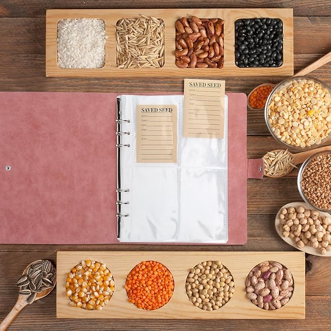 Seed Storage Organizer 35 Sheets with 140 Seed Envelopes, Resealable Garden Seed Pocket Bags Sealing Seed Packet Seed Saving Binder Vegetable Seed Collecting Template gift for Christmas Xmas holiday