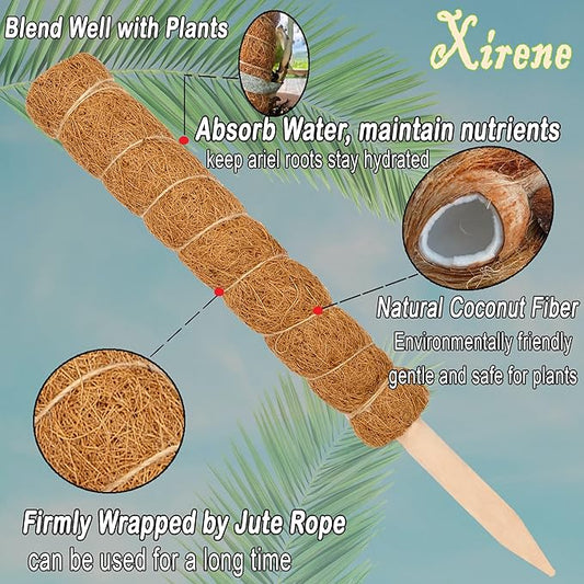 4 Pcs Moss Pole Extending to 51.1 Inches for Plants Monstera, Coco Coir Moss Sticks for Indoor Plants Support Stakes for Climbing Plants Grow Upward with Jute Rope, Tool Set and Hook-Loop Strip