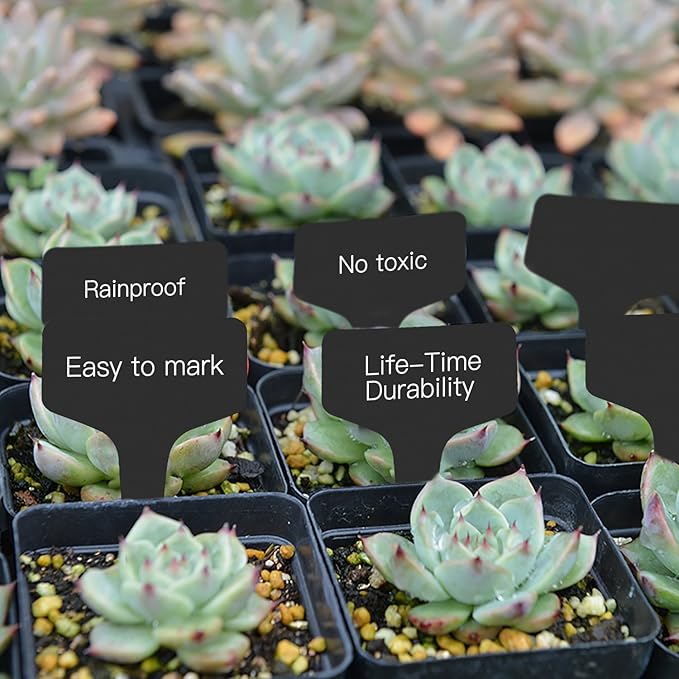 Prudance® 50pcs Reusable Waterproof Plant Markers for Garden T-Type Plant Labels for Seedlings Potted Plants Vegetables Succulents Durable Weatherproof Garden Tags (Black)