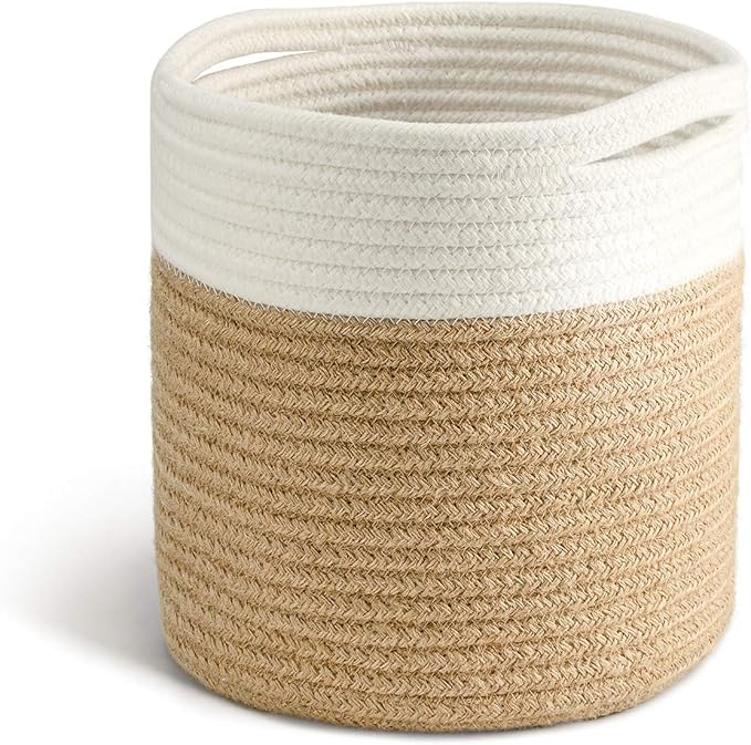 TIMEYARD Jute Rope Plant Basket Small Woven Storage Baskets for Up to 7" Planter, 8" x 8" Decorative Plant Pot Cover Woven Planter Basket Laundry Baskets with Handles Modern Home Décor